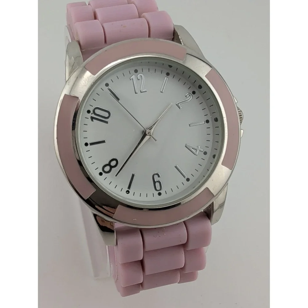 Xhilaration Women's Watch 38mm Silver Case Purple Silicone Band- New Battery